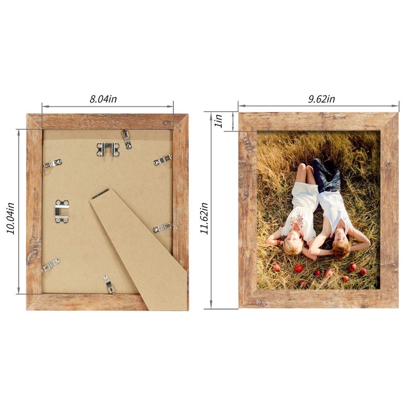 iRahmen 8x10 Picture Frame Set of 4, High Definition Real Glass Rustic Brown Frame, 8 x 10 Wood Photo Frames for Desktop Display and Wall Mounting - Image 2